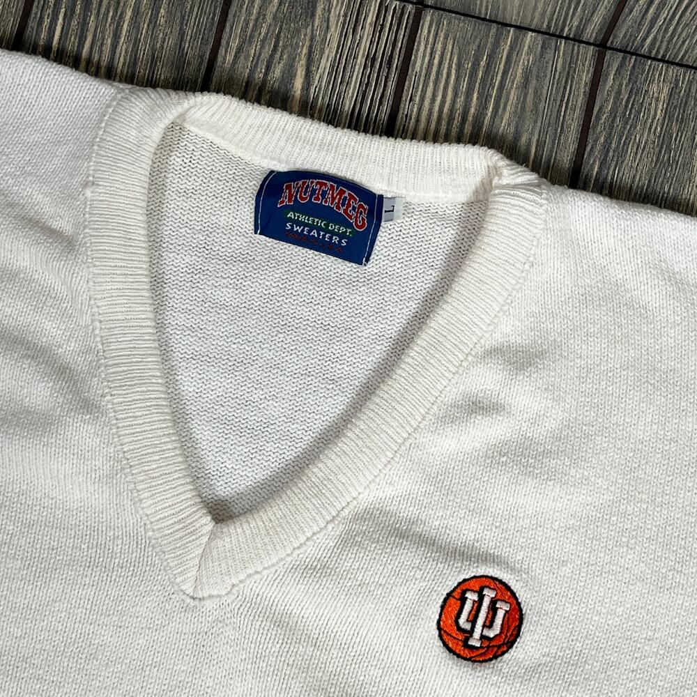 IU Indiana Hoosiers Nutmeg Vintage Sweater Basketball 70s 80s Men Sz L USA White